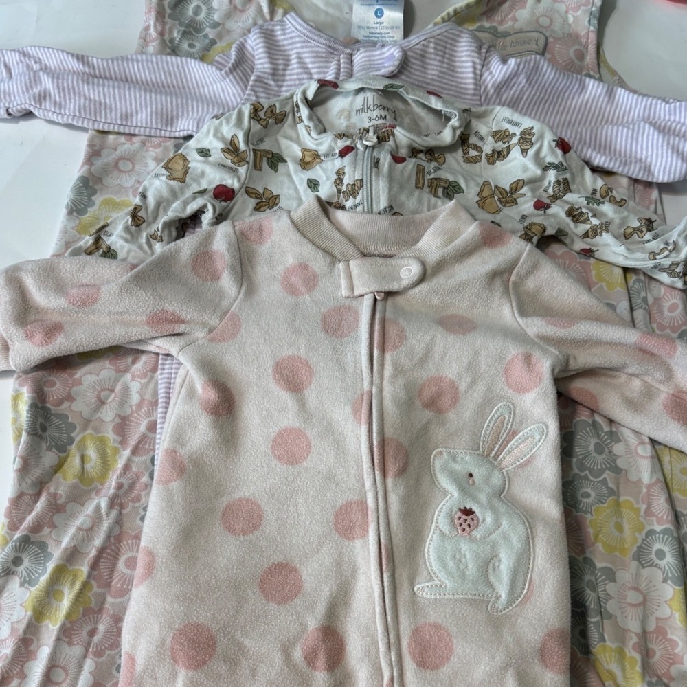 Halo Sleep Sack & Pajamas Baby Girl 0-3M L Multicolor Excellent Floral Bunny Lot
